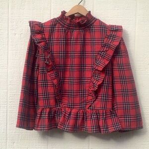 English Factory tartan ruffle blouse